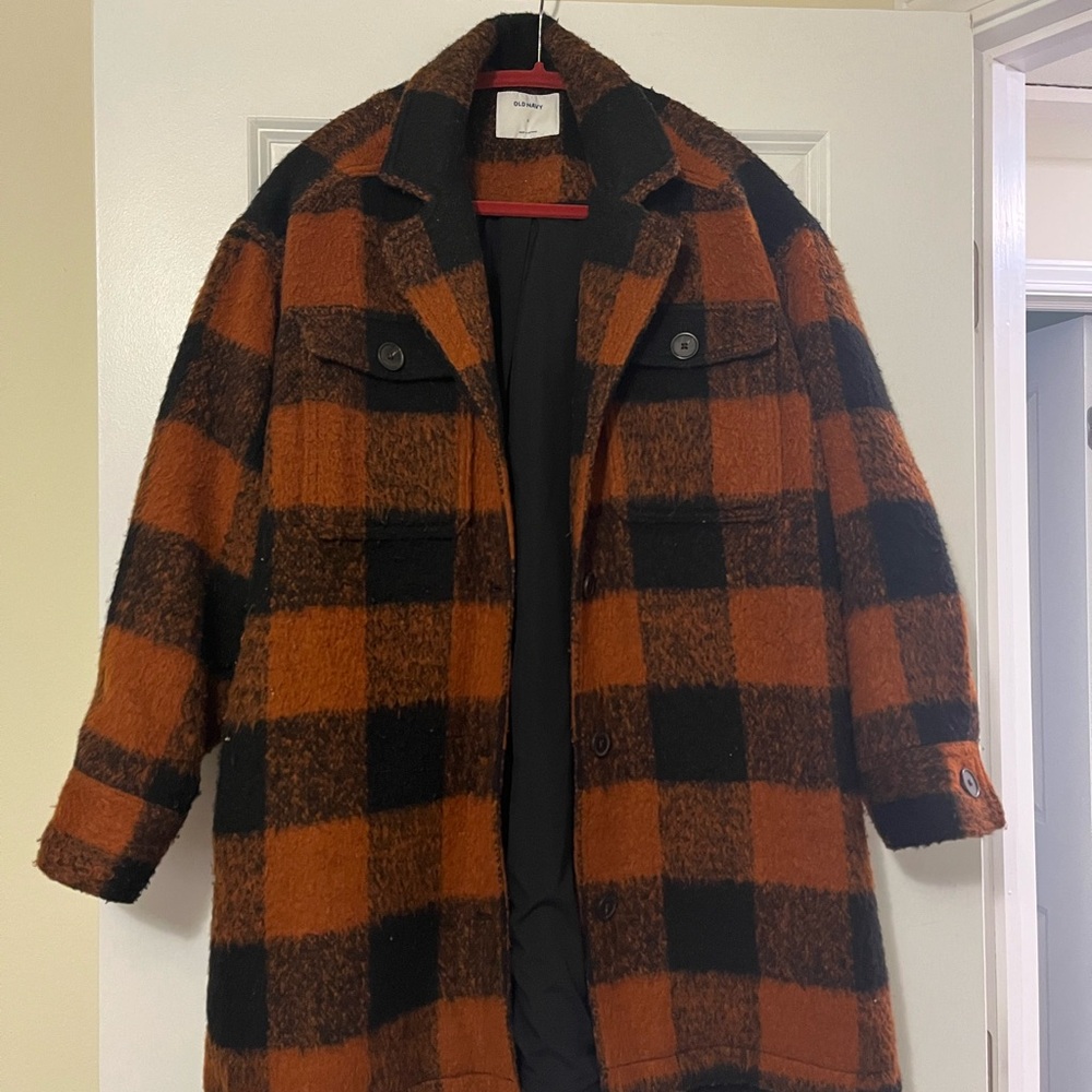 Plaid Orange and Black womens Coat
